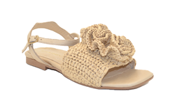 SANDALO CON TACCO E FIORE RAFIA BEIGE